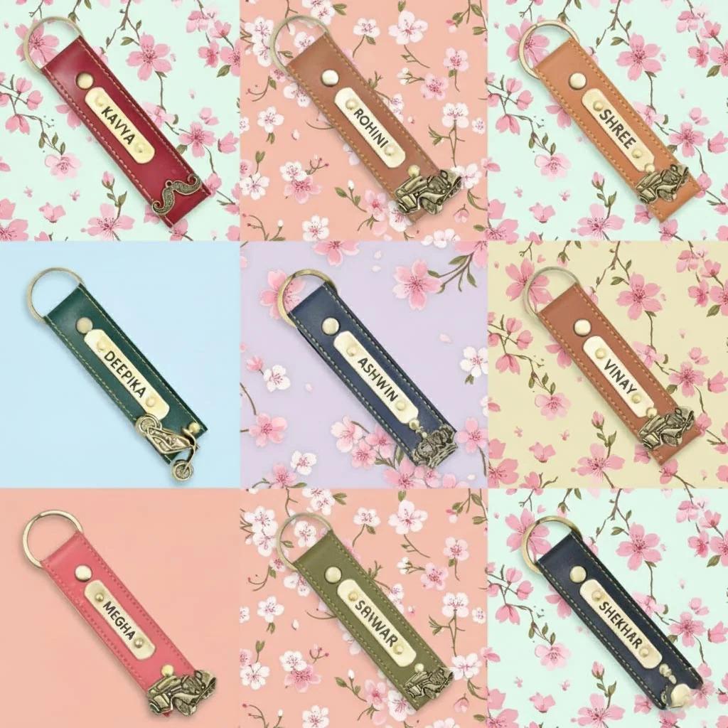 MH Decors Grey Leather Keychain – Personalized with Your Name