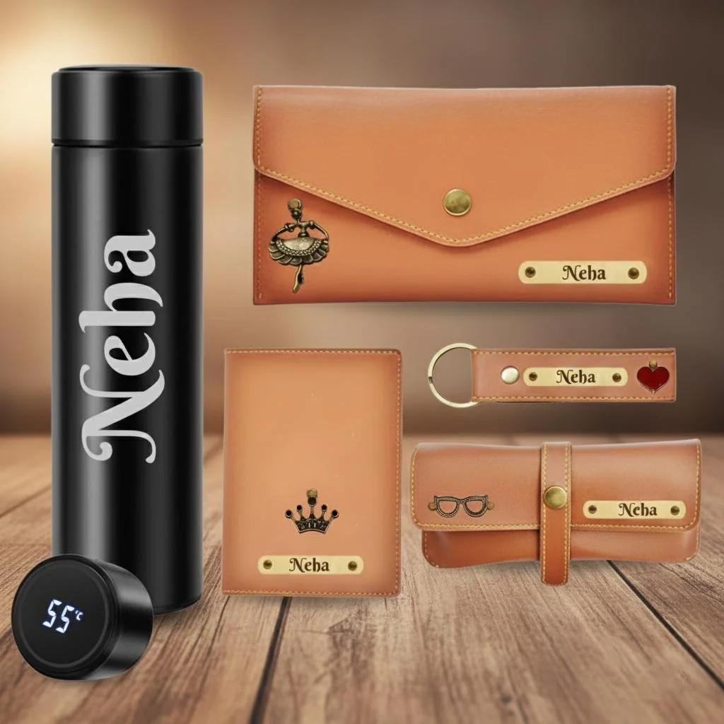 MH Decors Luxury Tan Gift Set for Women: Wallet, Passport Cover & Eyewear Case