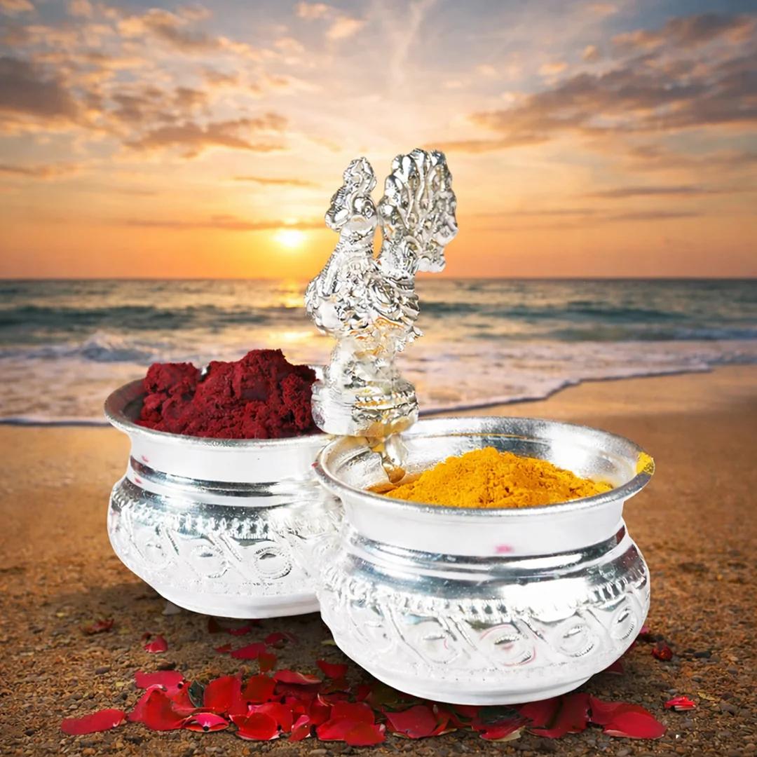 VPH Gift Store Premium German Silver Two Cup Panchwala for Ritual Ceremonies