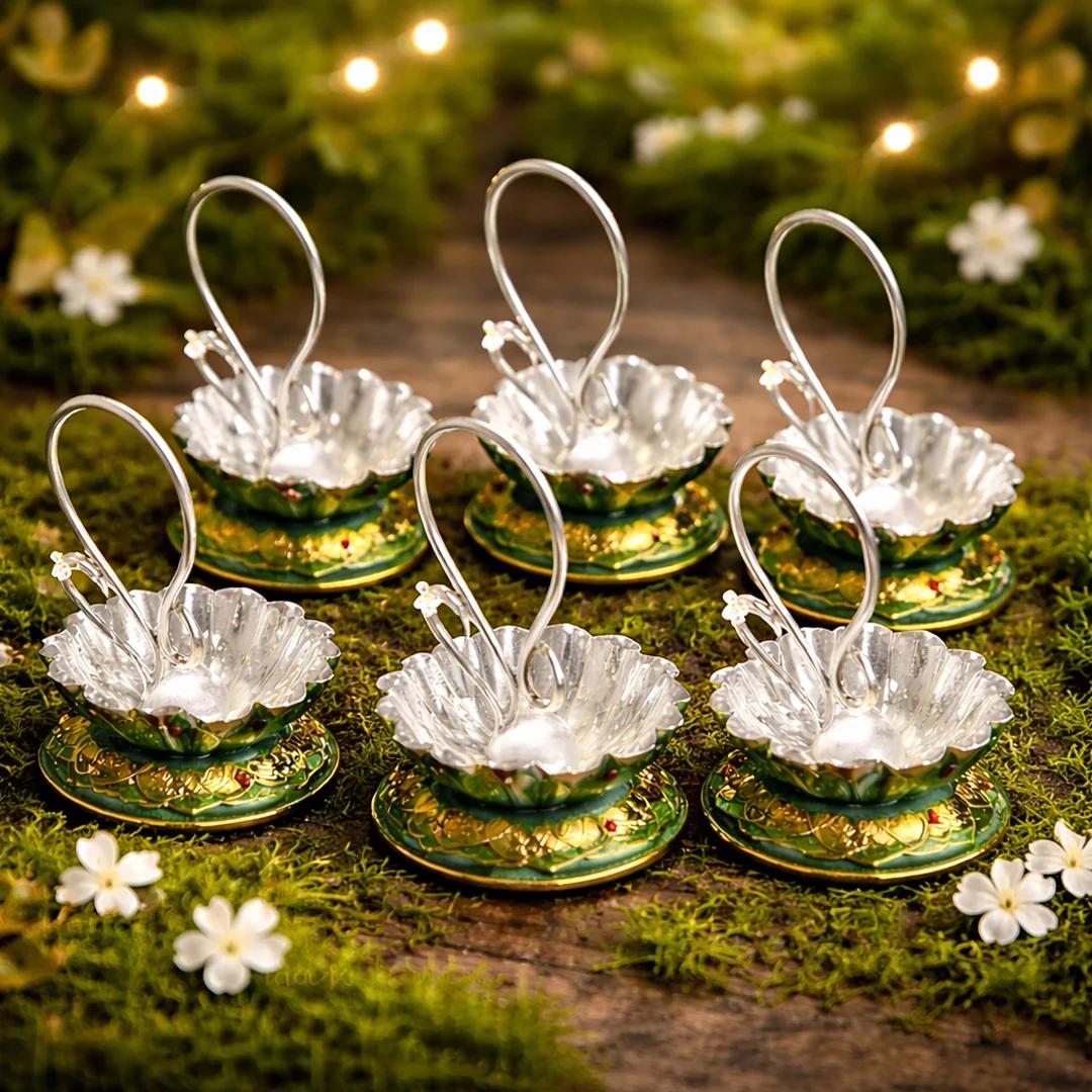 VPH Gift Store Traditional German Silver Panchwala with Two Cups Set of 10