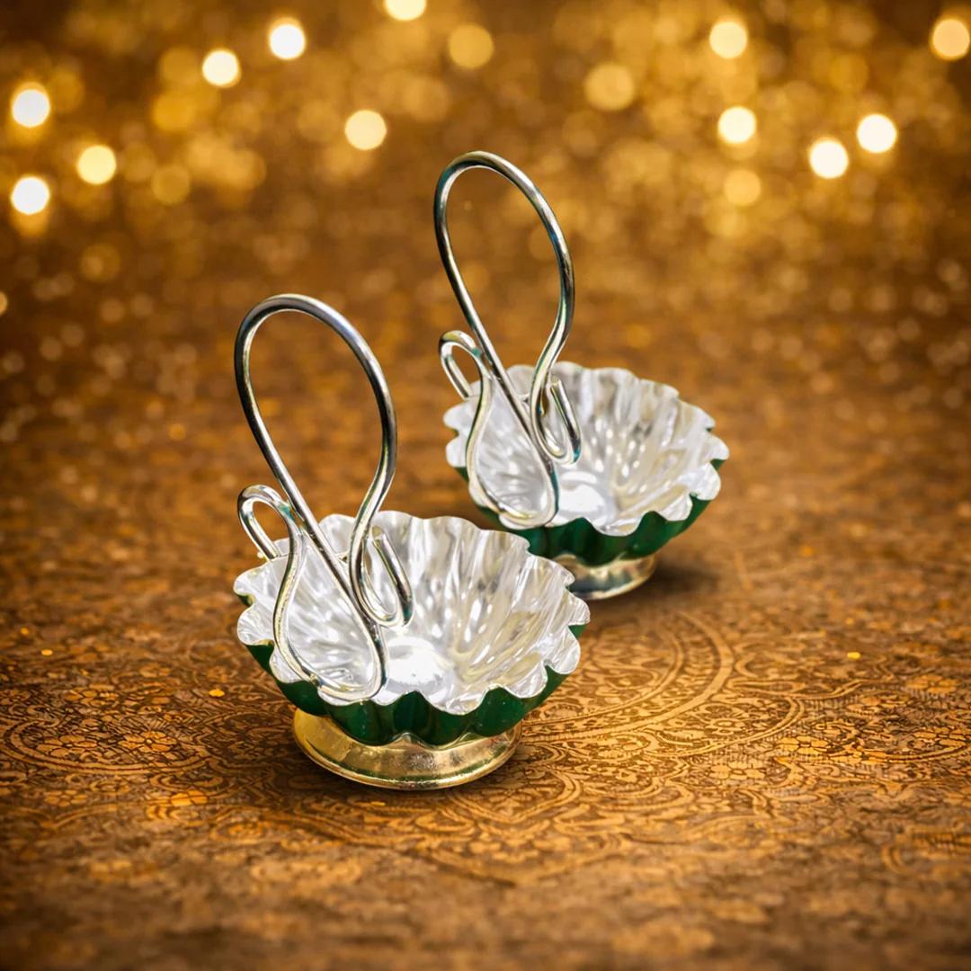 VPH Gift Store Designer German Silver 2 Cup Panchwala for Pooja Ceremonies