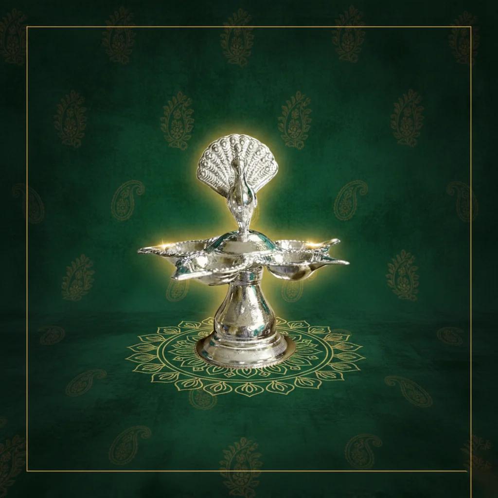 VPH Gift Store Designer German Silver Panchamukha Deepam Set of 2 for Pooja Room