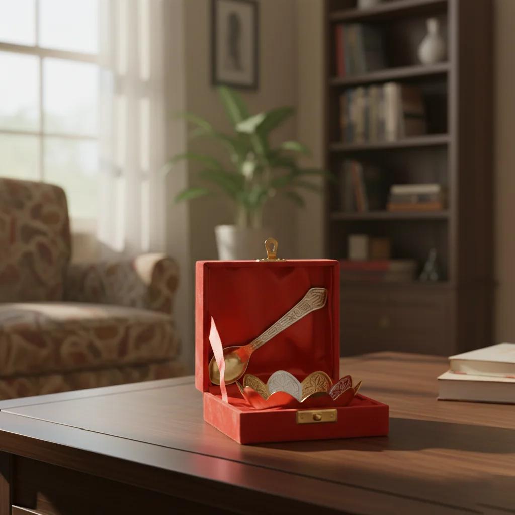 VPH Gift Store Premium German Silver Spoon and Bowl Set for Dry Fruits in Velvet Box