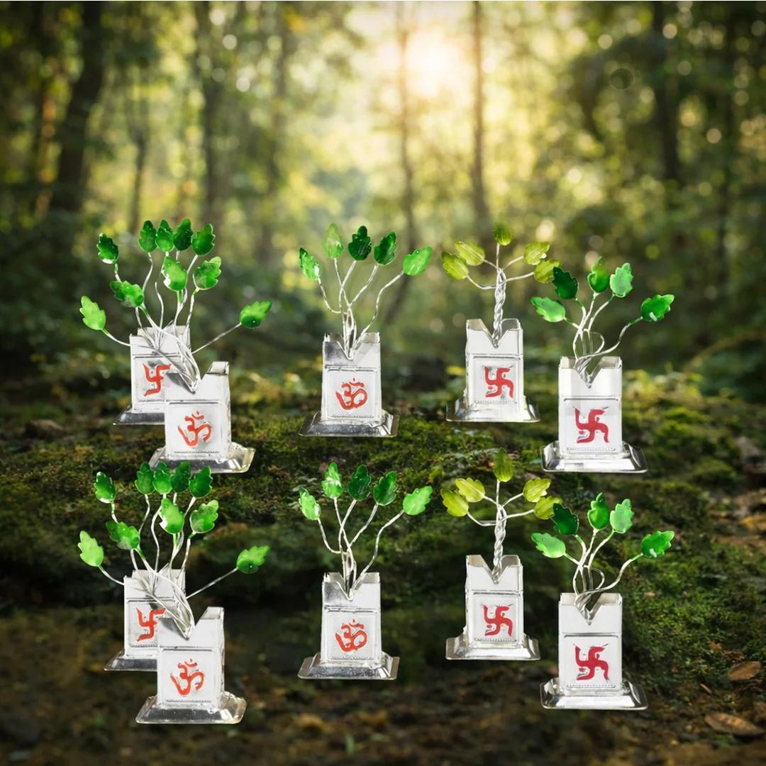 V Gifts Exquisite 2 Inch German Silver Tulsi Miniatures Return Gift Set of 10