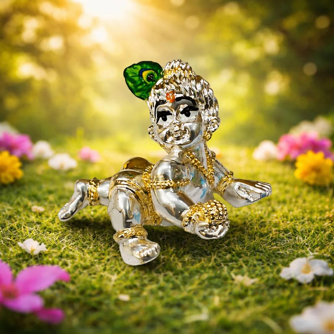 V Gifts Little Krishna German Silver Idol for Pooja Rituals and Decorative Use