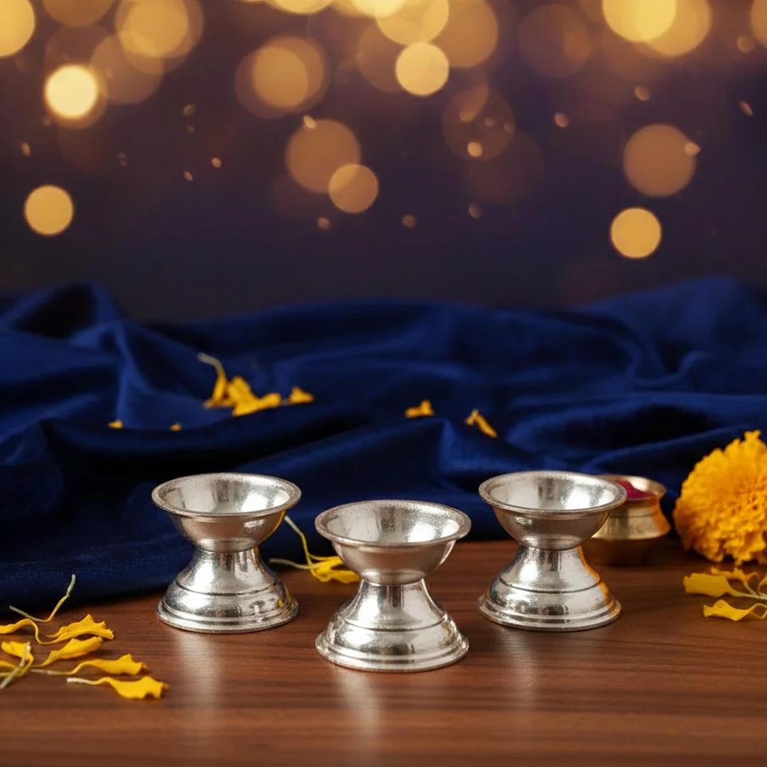 V Gifts Premium Traditional German Silver Diya Set 10 Pairs for Religious Rituals