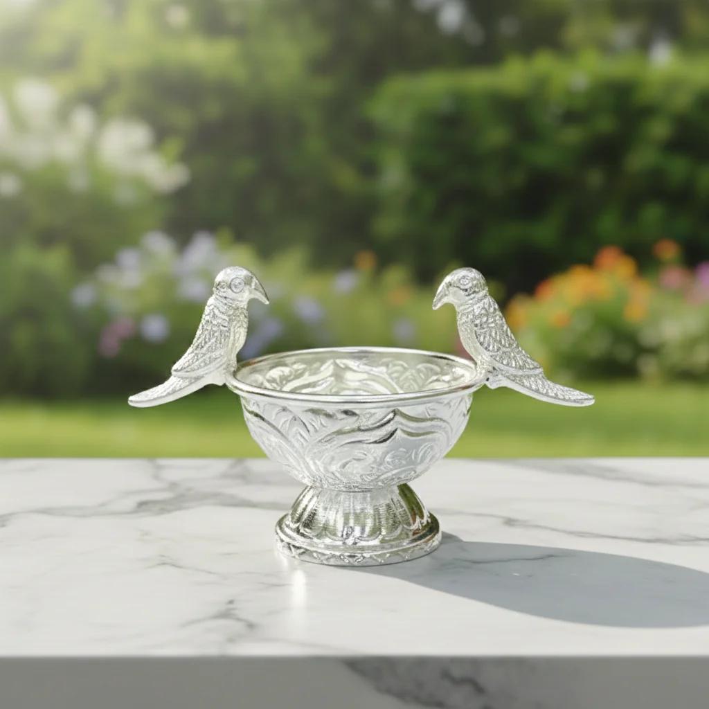 V Gifts German Silver Parrot Bowls for Home Pooja and Religious Ceremonies