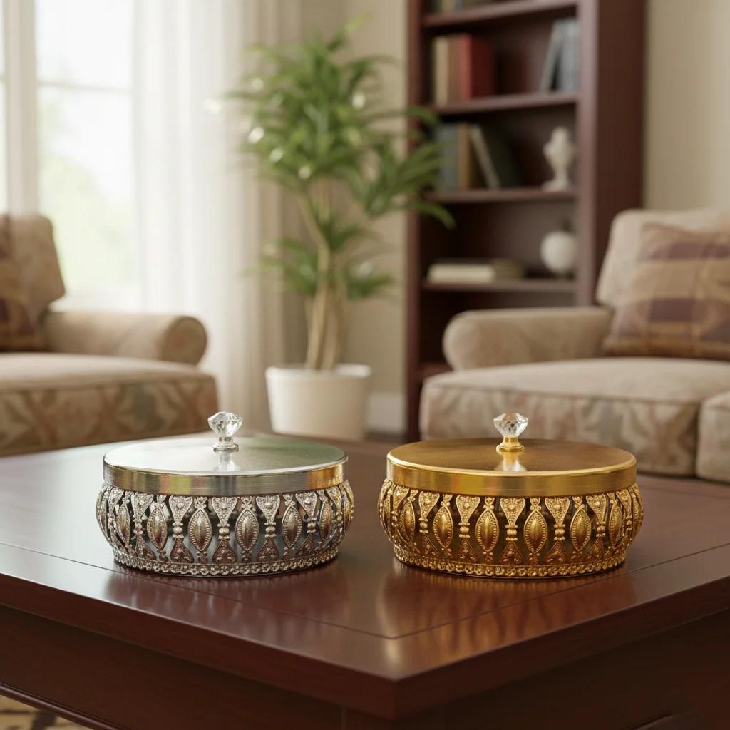 V Gifts German Silver Dry Fruit Box with Antique Finish for Religious and Festive Gifting