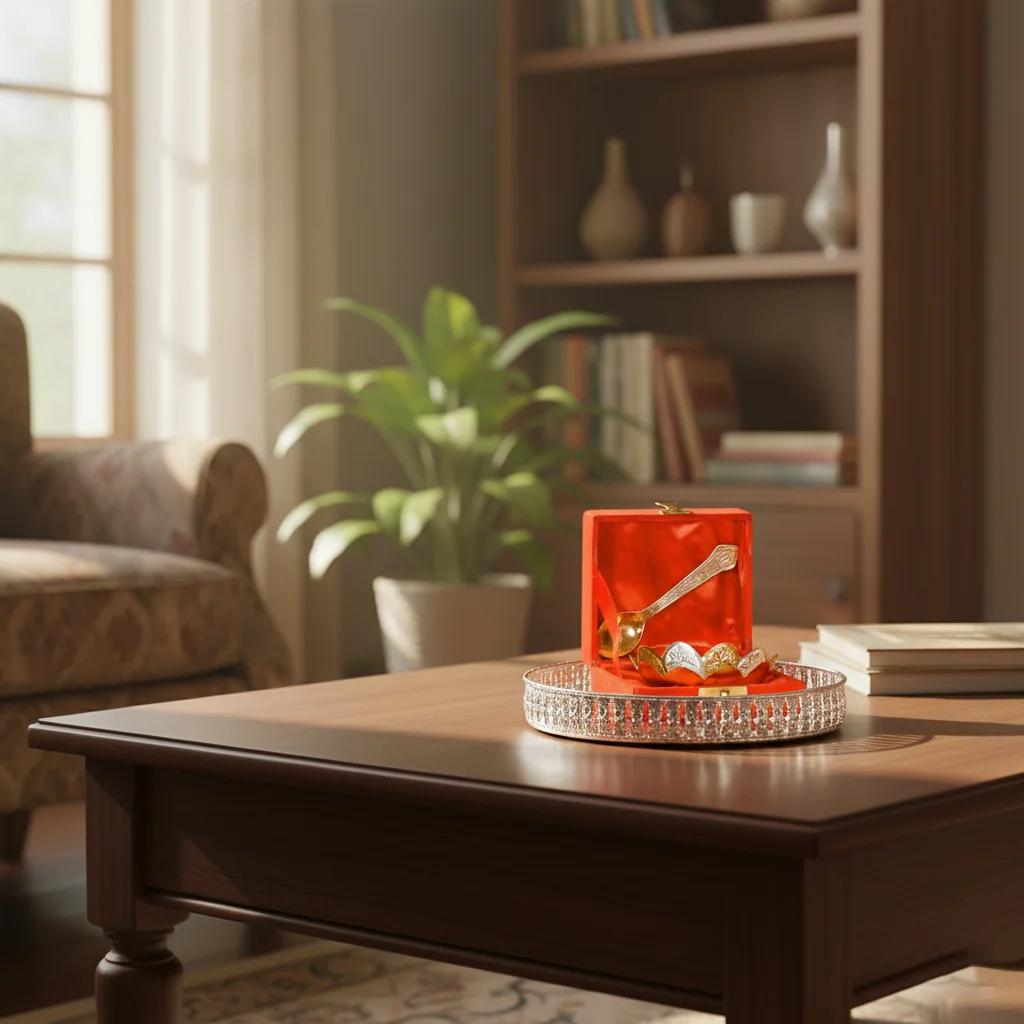 V Gifts Traditional 10-Inch German Silver Tray for Pooja and Religious Gifting