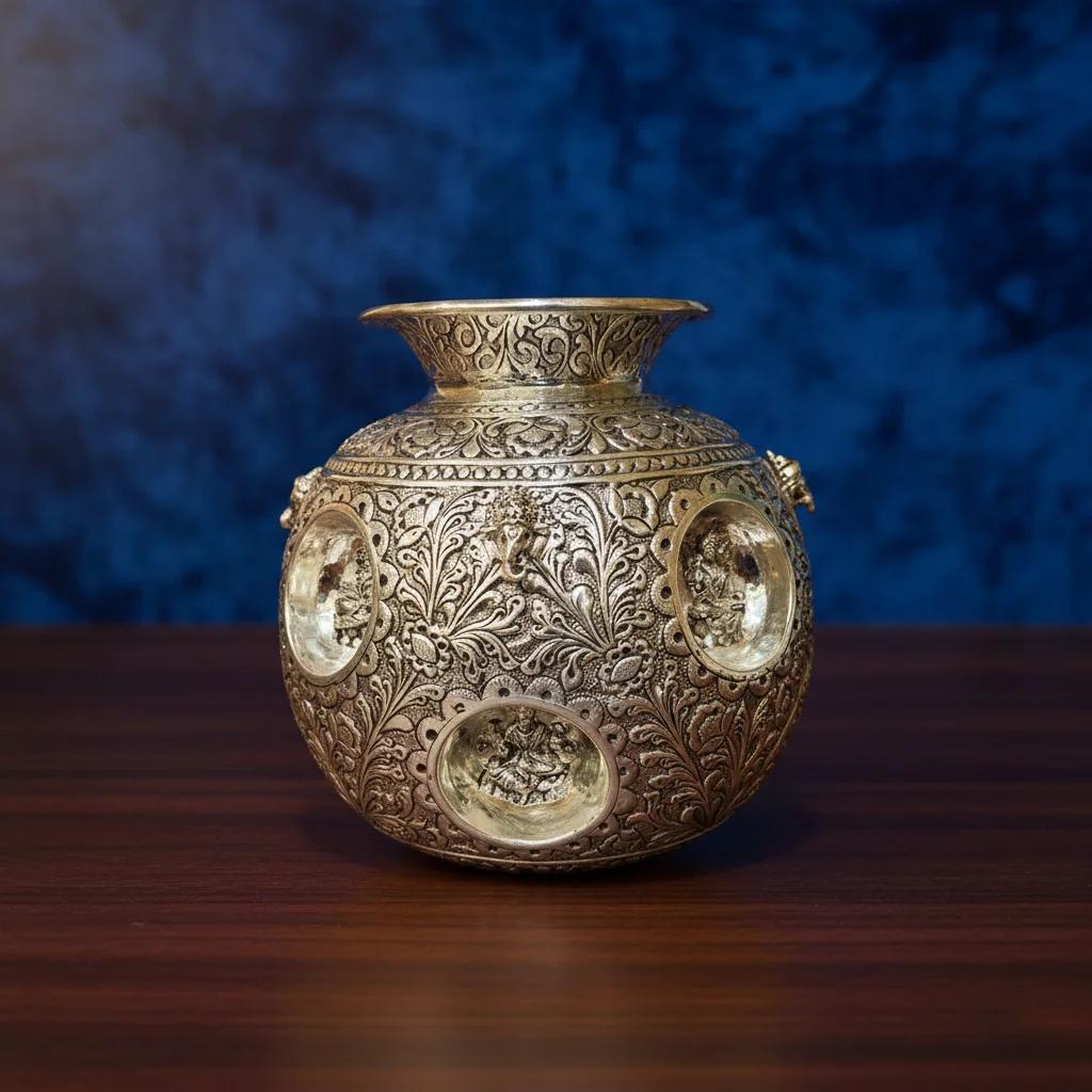 VPH Gift Store Antique German Silver Asta Lakshmi Bindha for Home and Temple