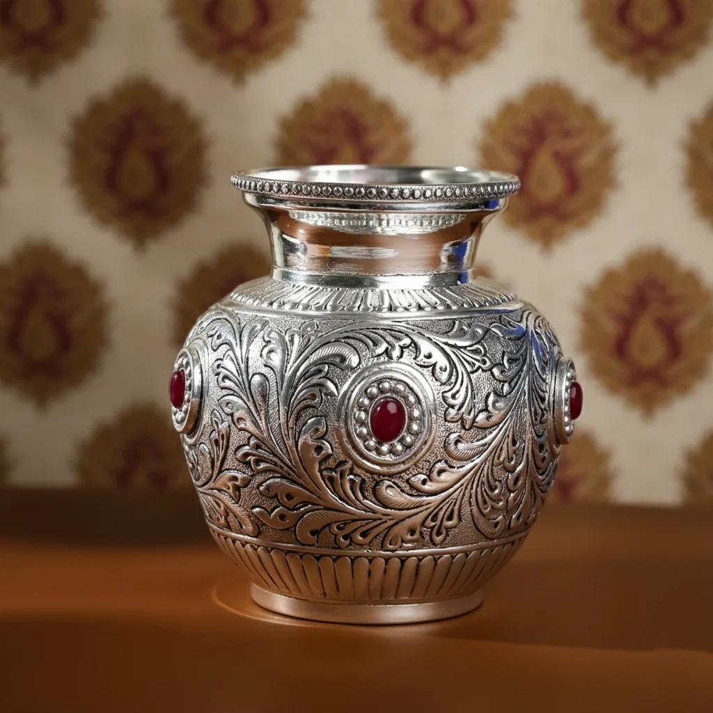 VPH Gift Store Luxury German Silver Antique Design Kalisam for Pooja and Temple