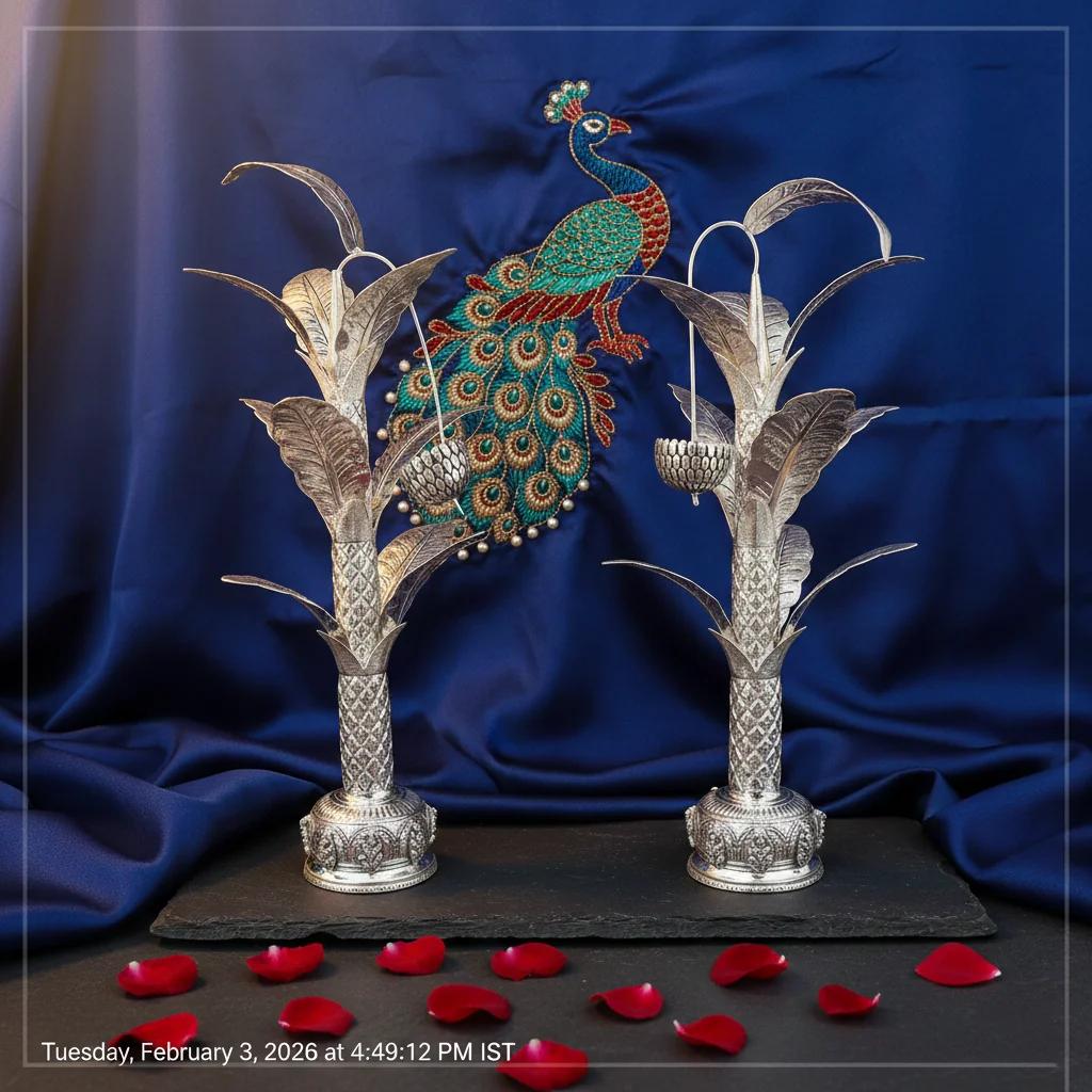 VPH Gift Store German Silver 25 Inch Antique Banana Tree for Religious and Decorative Use