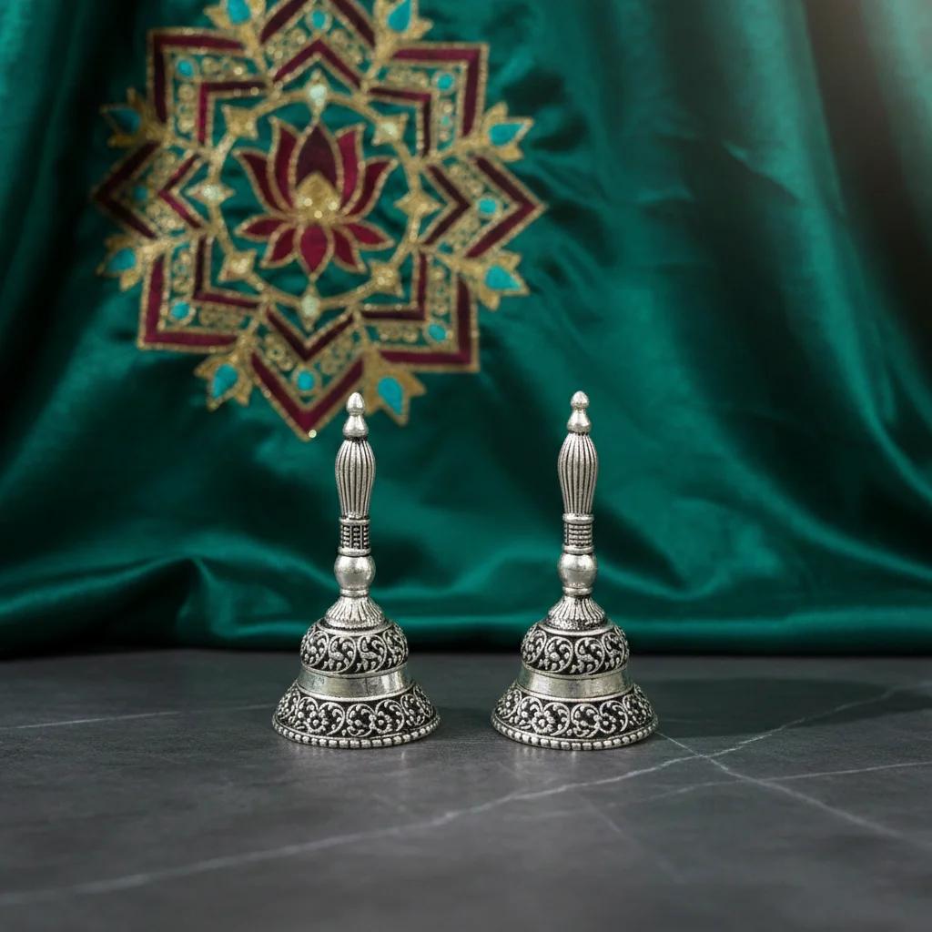 Value Gifts Elegant German Silver Vintage Nandi & Shanku Chakra Bells