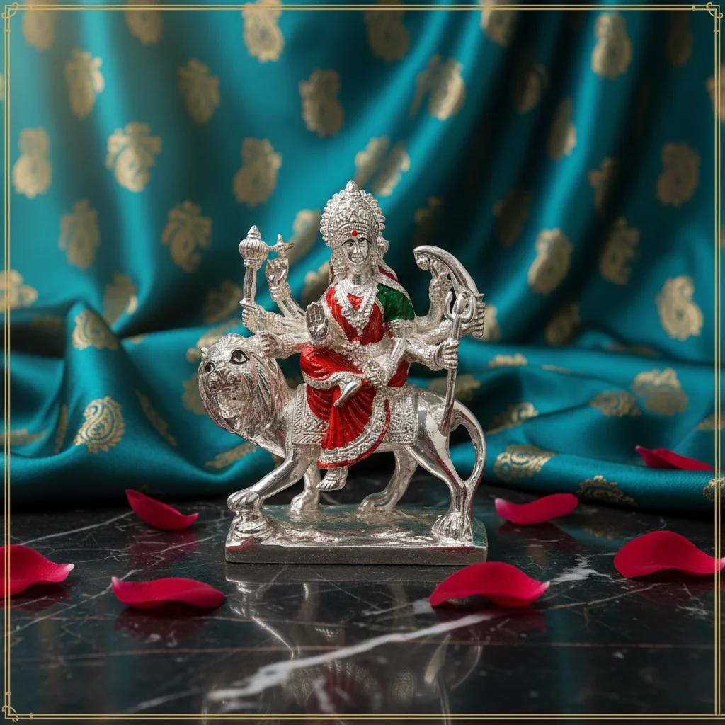 Value Gifts Traditional 4 Inch German Silver Kanakadurga Idol for Worship and Prosperity