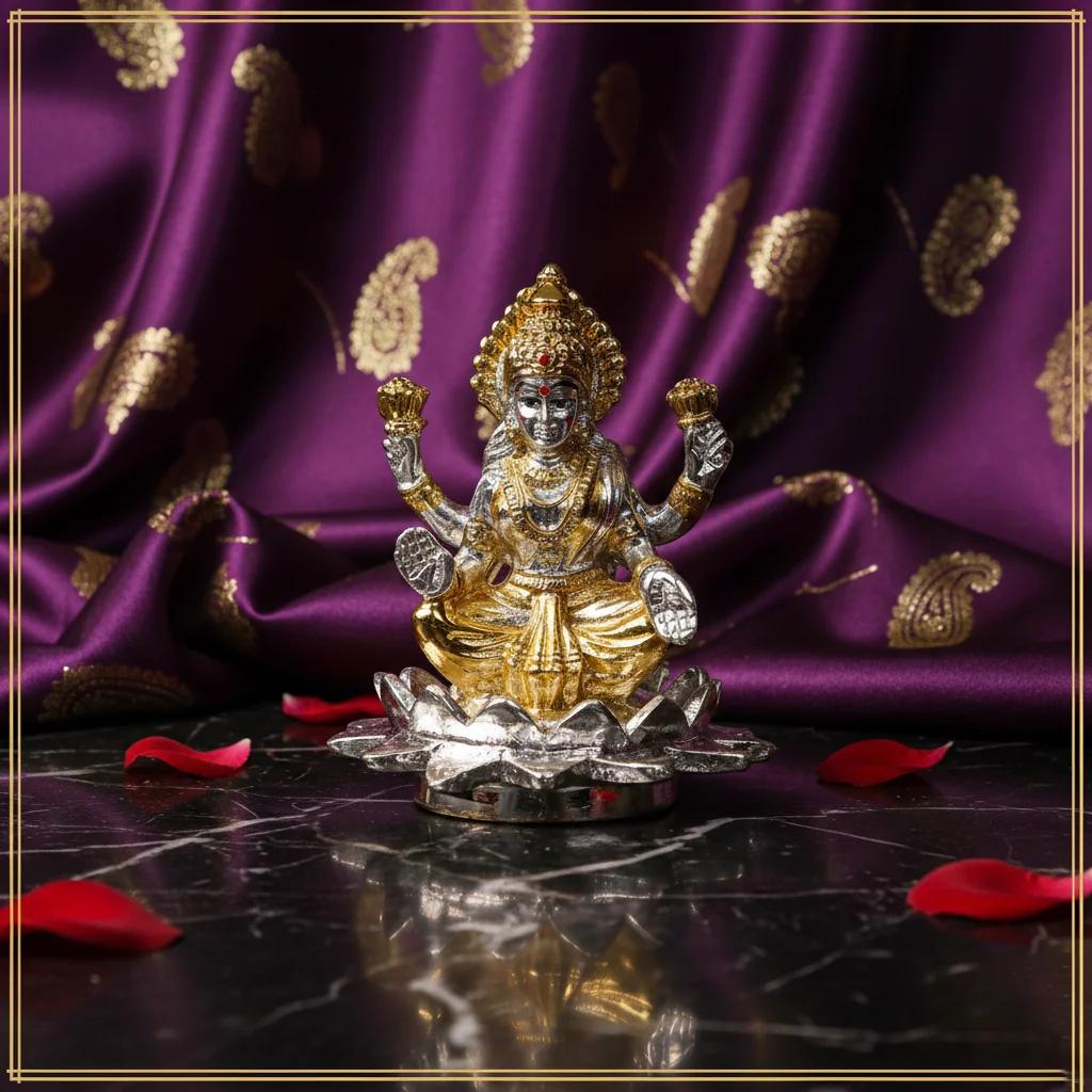 Value Gifts Traditional 3 Inch German Silver Lakshmi Idol for Spiritual Devotion