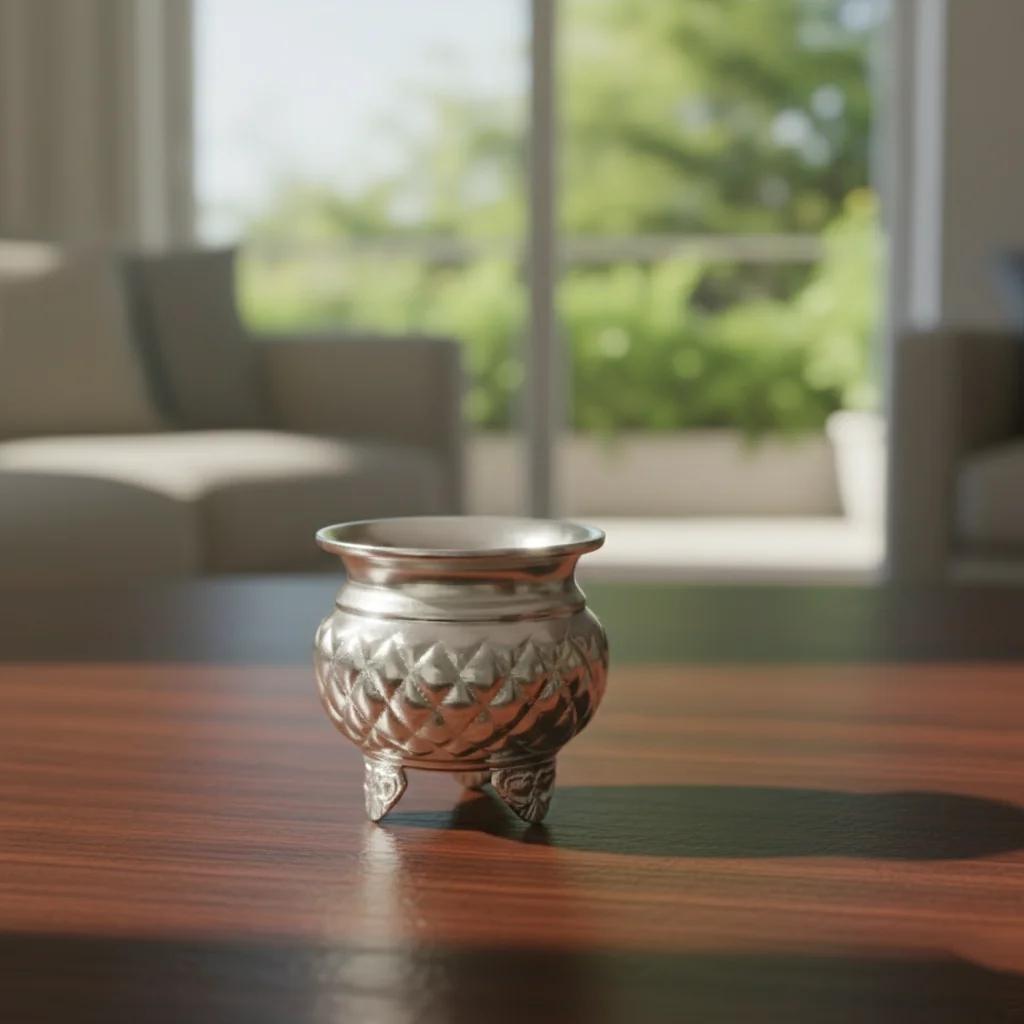 German Silver Bowl With Stand Ideal for Rituals Traditional Pooja Vessel for Worship