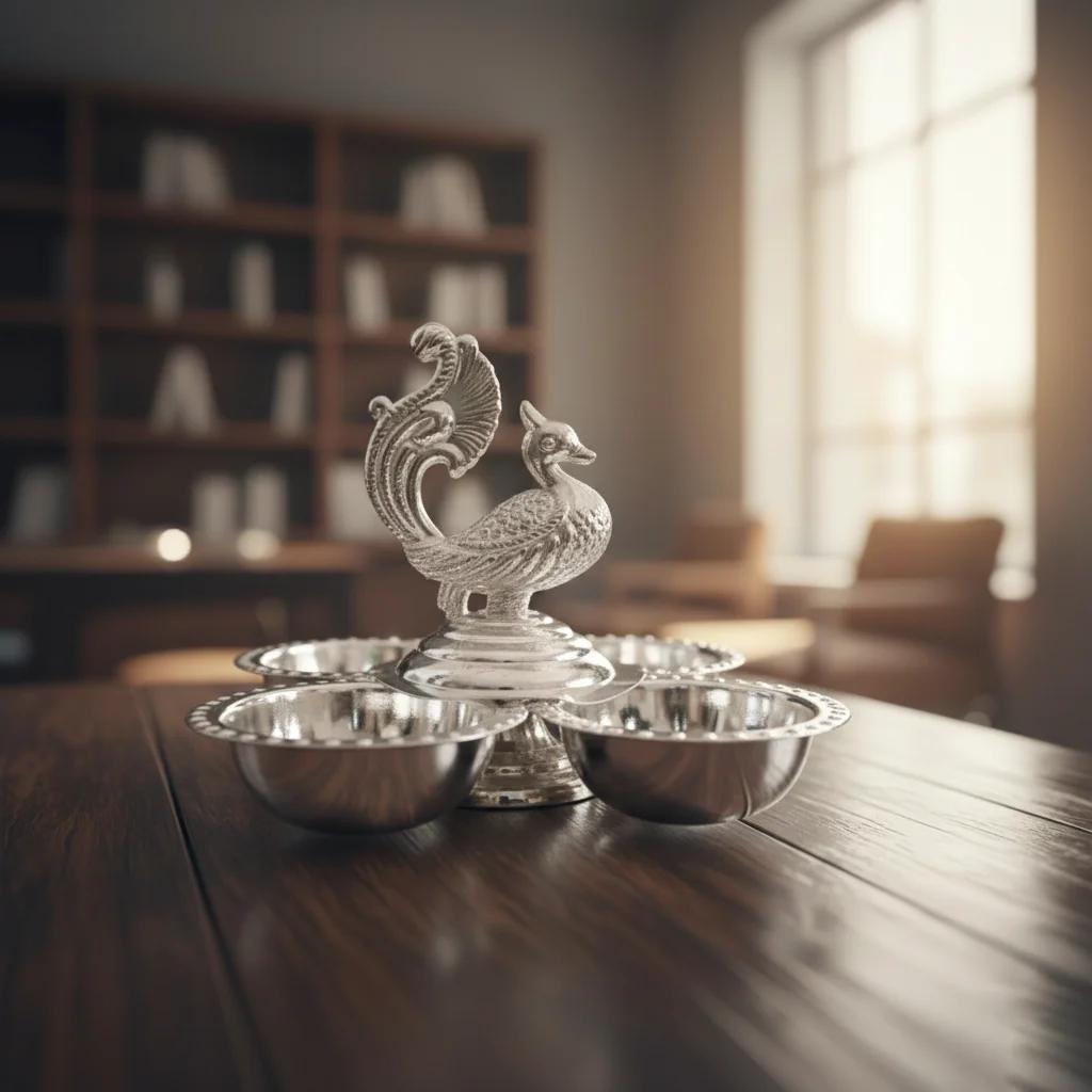 German Silver Peacock Panchapala Set for Daily and Special Rituals