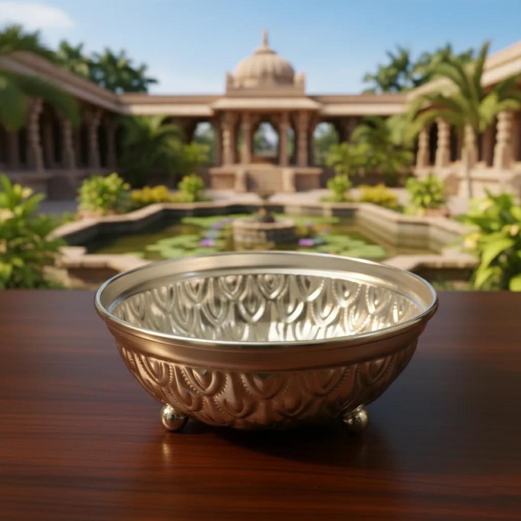 German Silver Traditional Bowl With Legs for Pooja