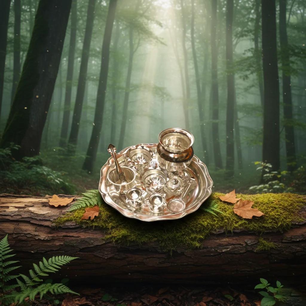 German Silver Pooja Thali Set Complete Ritual Kit for Daily Worship