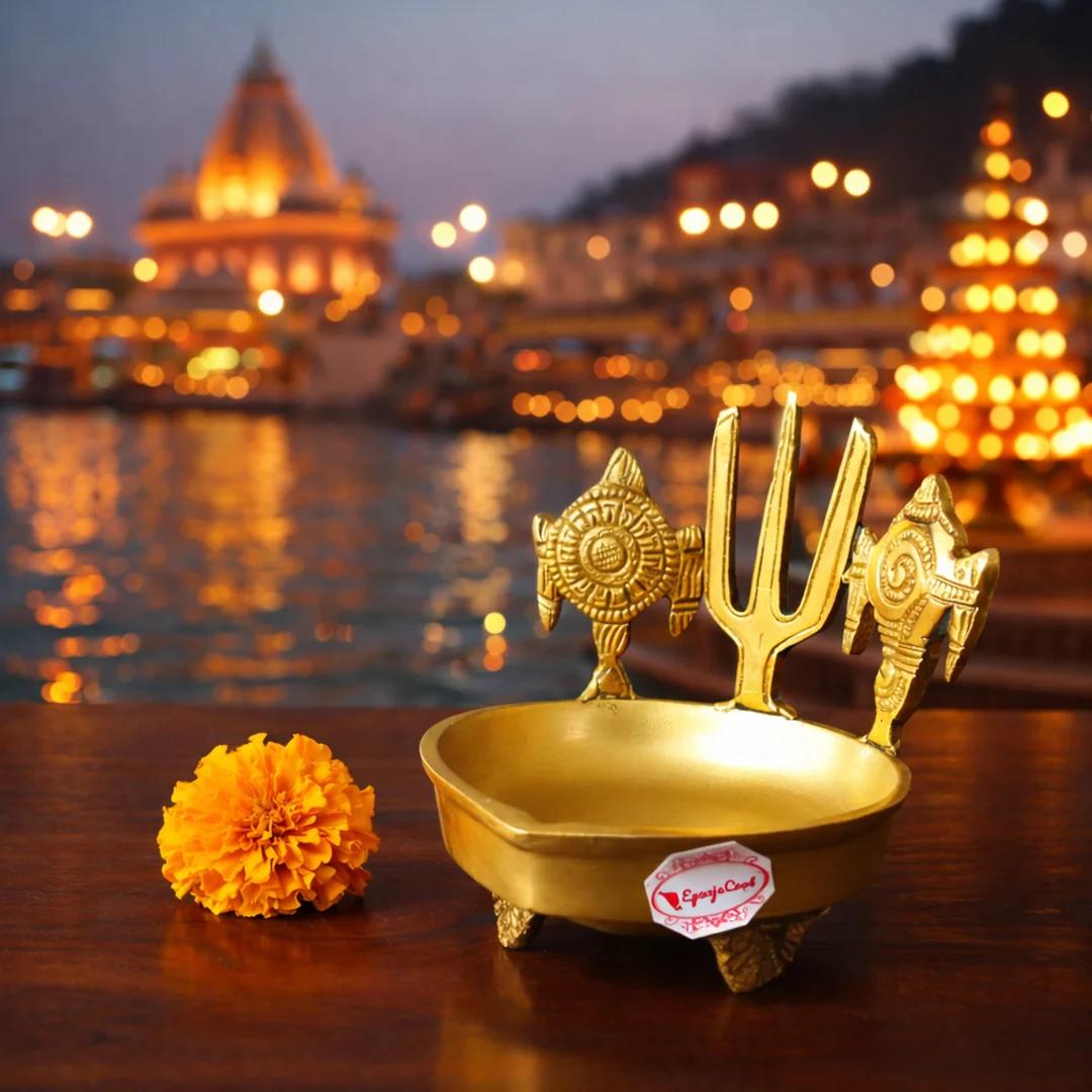 Brass Lotus Stand Diya for Home Mandir and Pooja