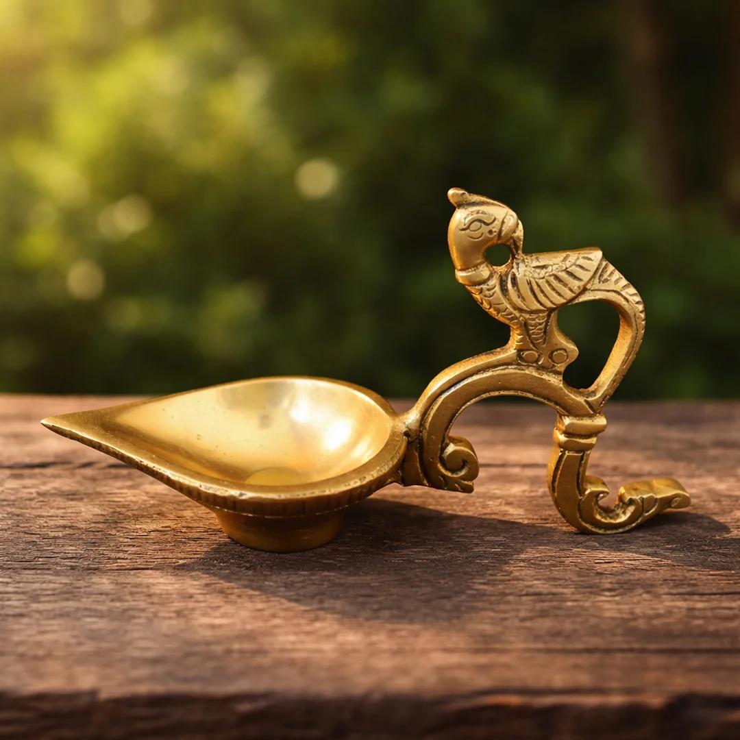 Brass Peacock Diya Set 3 Traditional Pooja Lamps