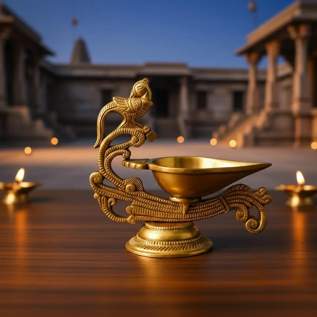 Brass Peacock Pooja Diya 5 Inch 743g Lamp
