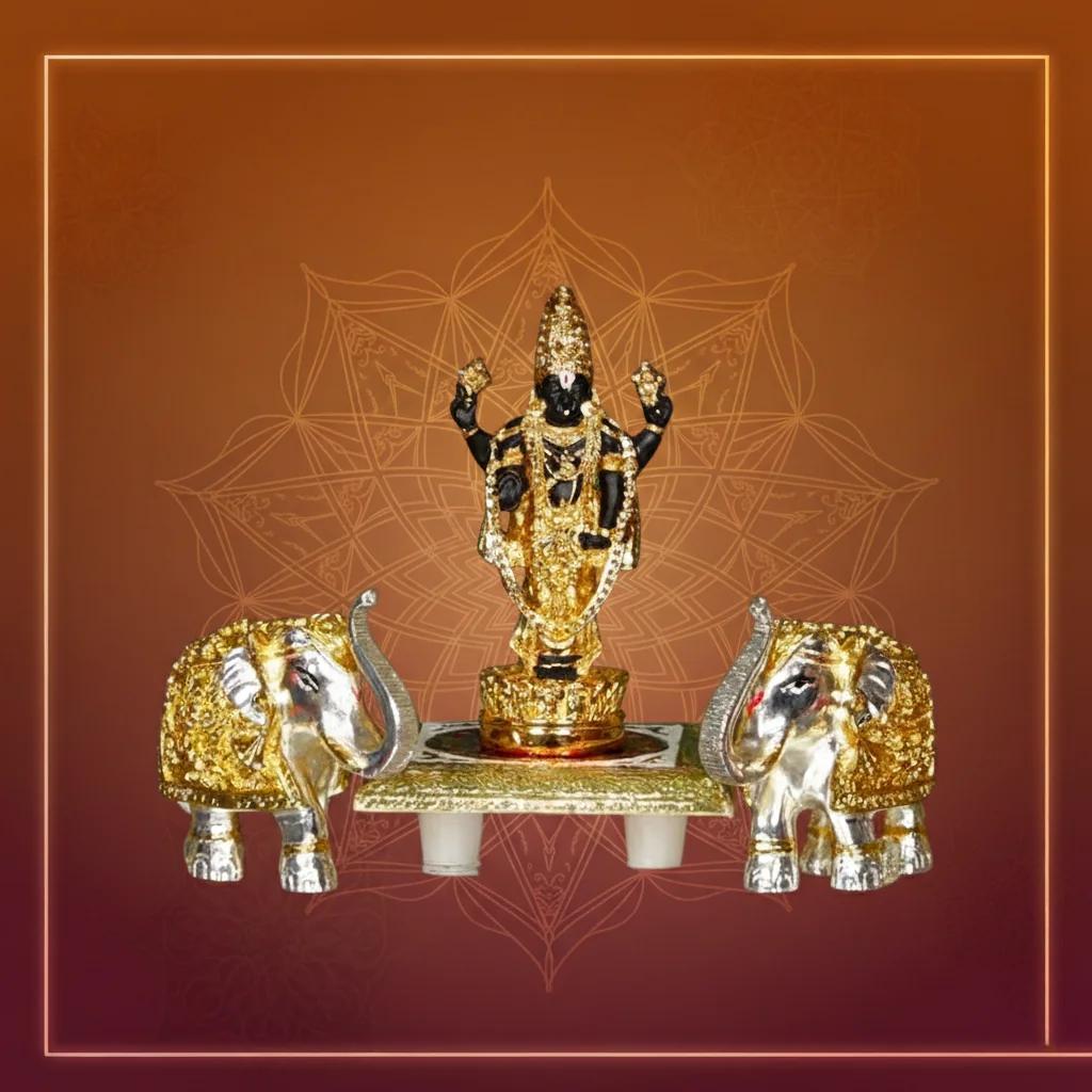 Value Gifts Premium 4" Balaji & 3" Elephant German Silver Items for Pooja