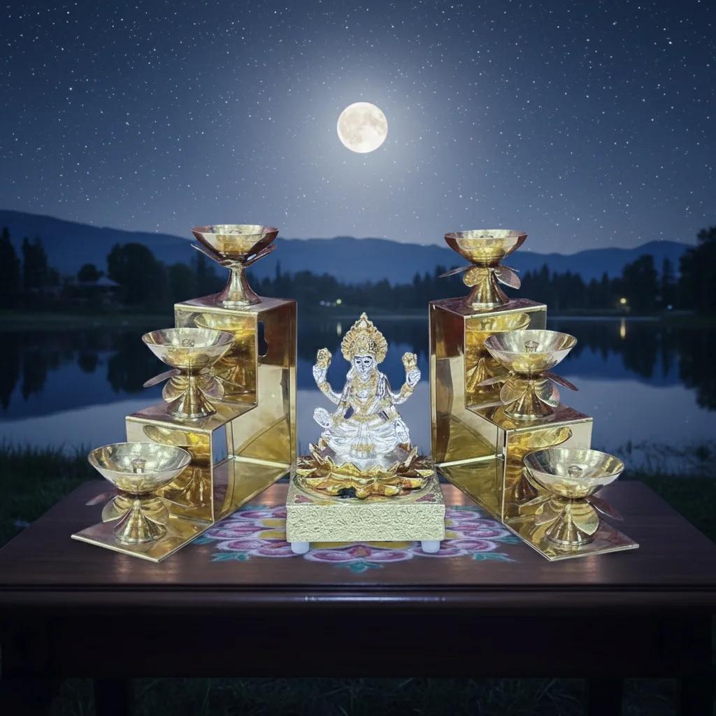 Value Gifts Traditional 3 Lakshmi Idol and 3-Step Stand in German Silver for Pooja