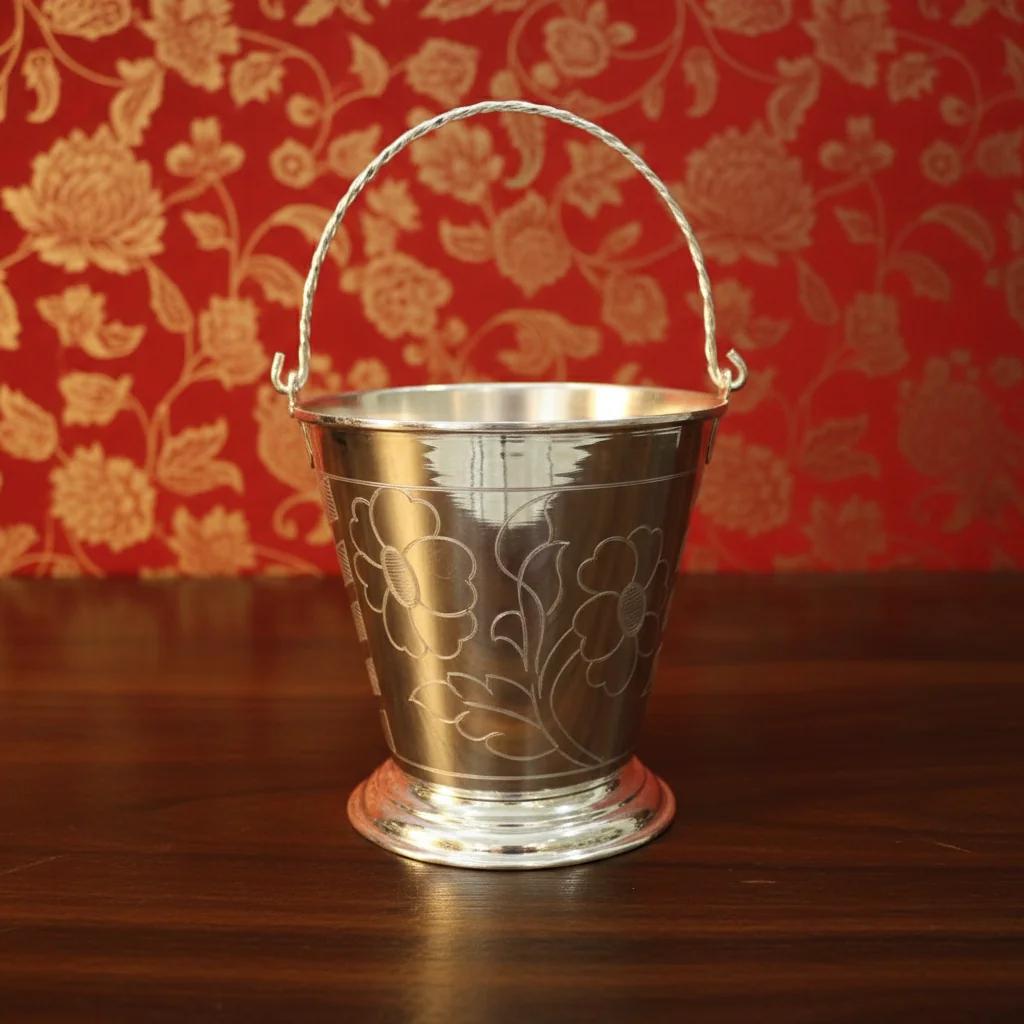 Value Gifts Elegant German Silver Coconut Water Bucket for Religious Offerings