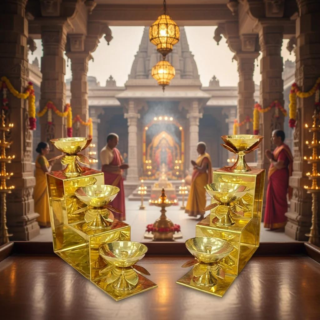 Value Gifts German Silver 3-Step Diyas for Sacred Ceremonies and Home Decor