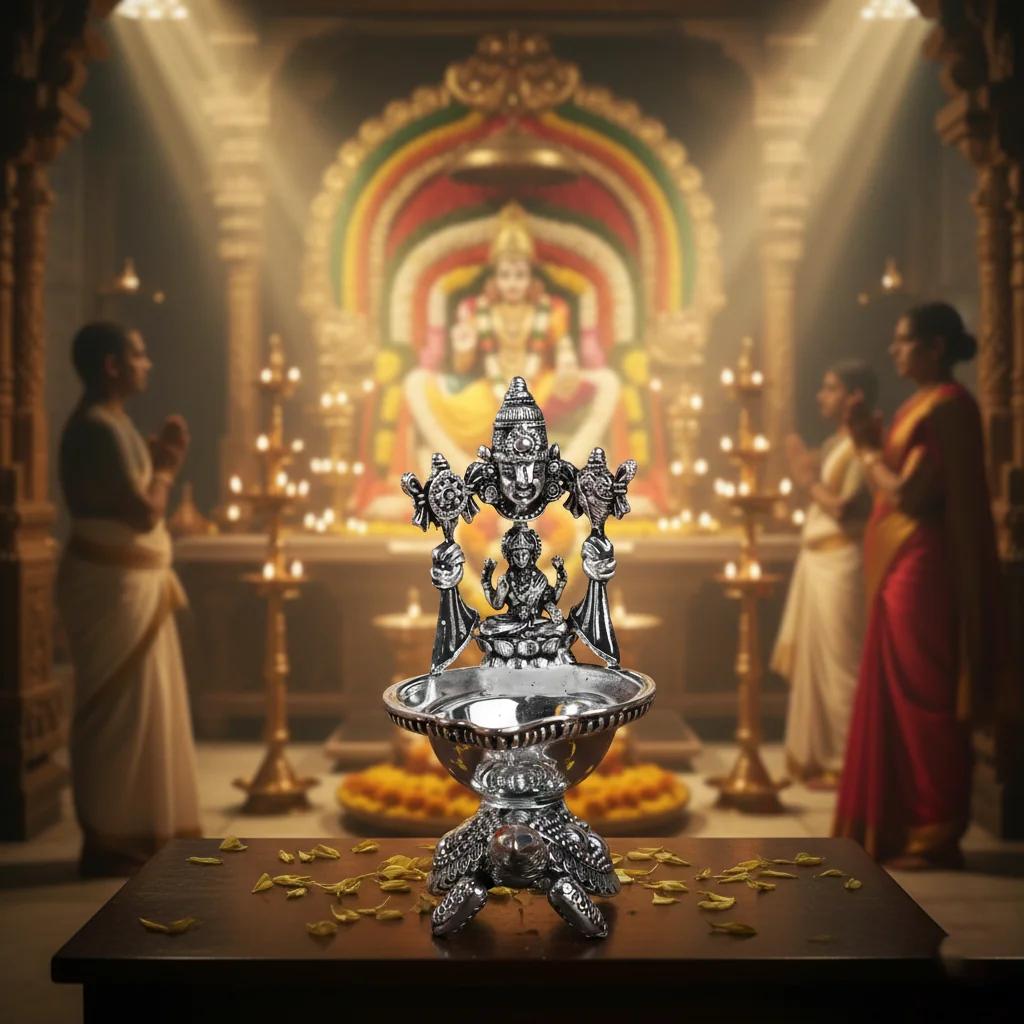 Value Gifts Premium Tortoise Balaji Lakshmi Deepam German Silver for Worship