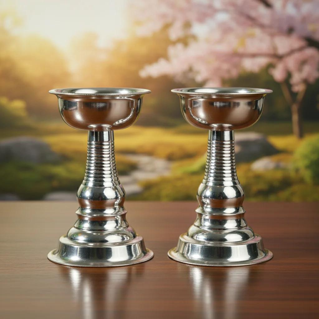 Value Gifts 6 Inch Tube Diyas in German Silver for Pooja and Rituals