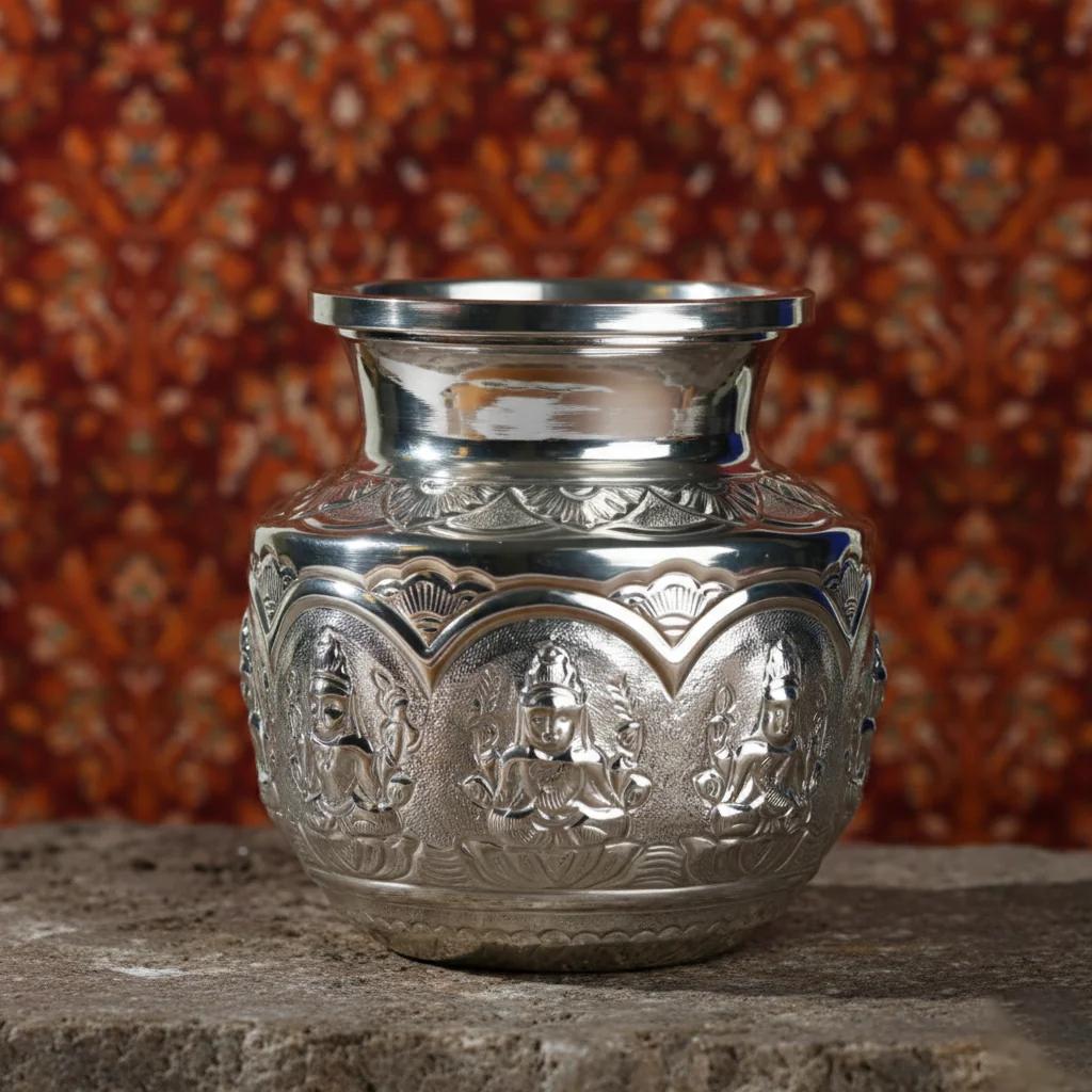 Value Gifts Ashta Lakshmi Kalisam Divine German Silver Item for Pooja and Worship