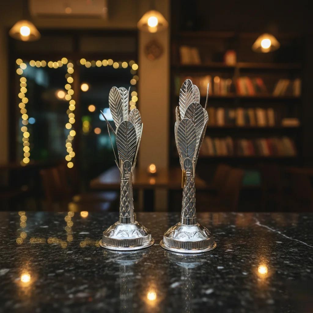 Value Gifts German Silver 10 Inch Banana Trees CP Decorative Set for Rituals