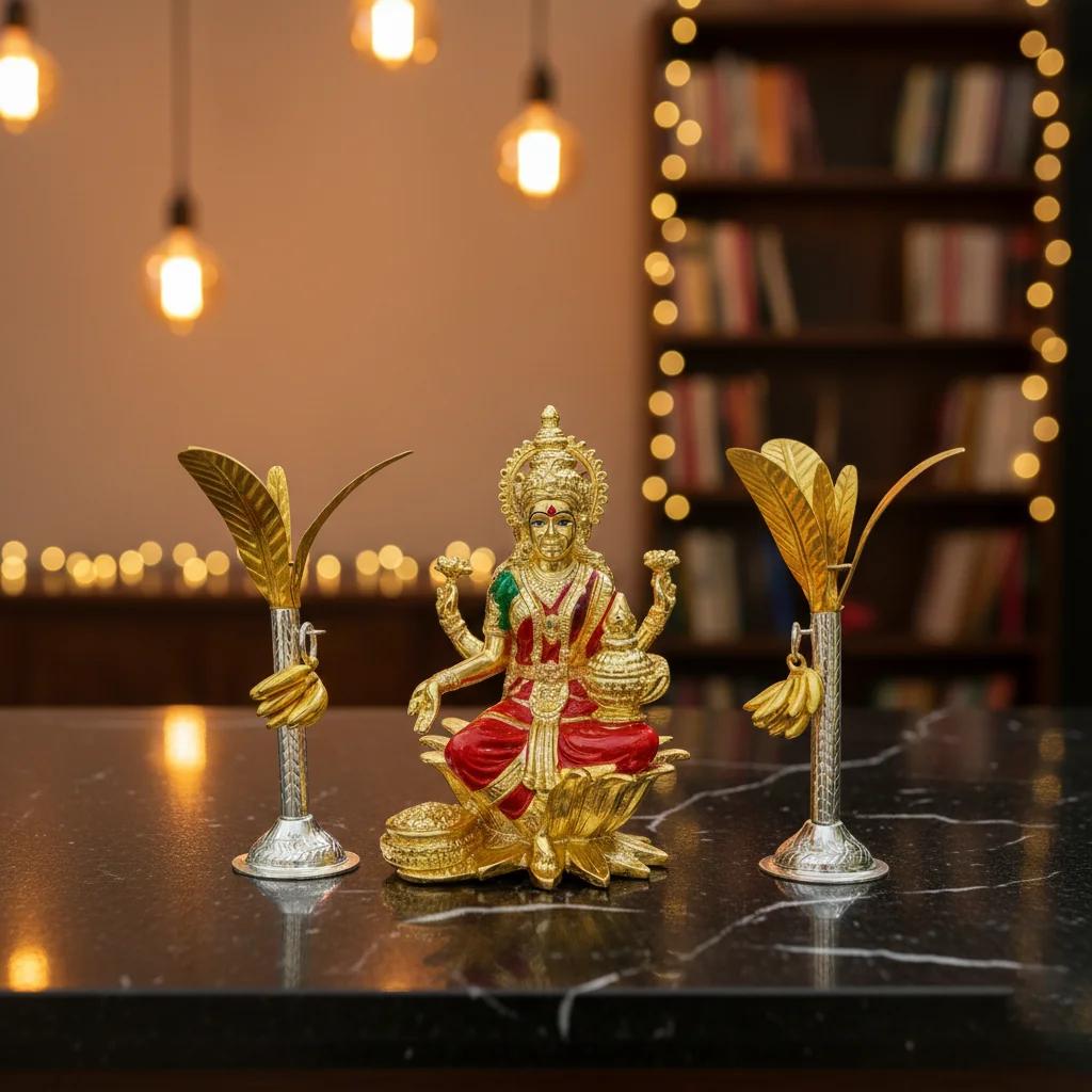 Value Gifts German Silver Banana Trees with Idol for Festivals and Decor