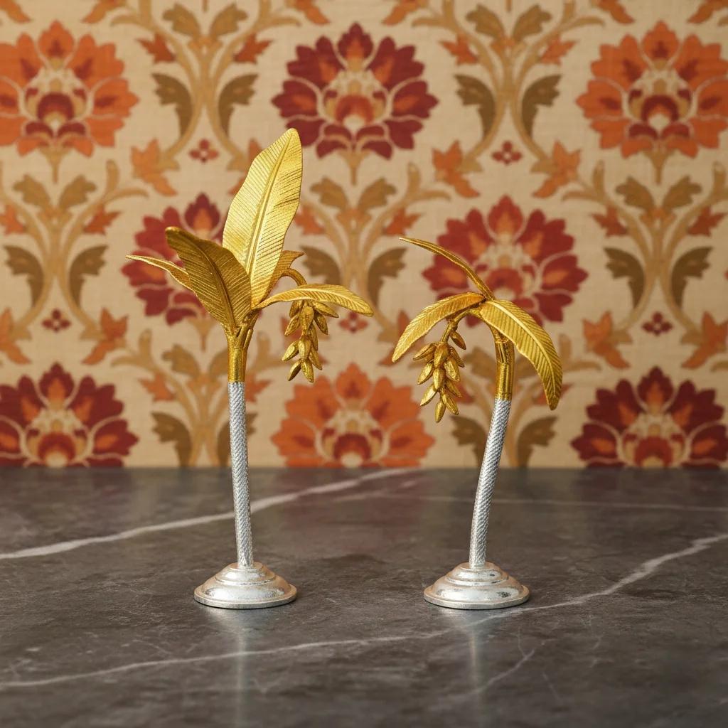 Value Gifts 6 Inch Banana Trees in German Silver for Festivals and Pooja