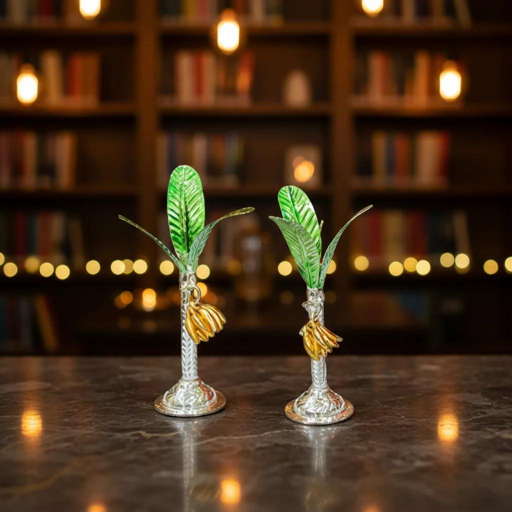 Value Gifts 6 Inch Banana Trees in German Silver for Home Decor