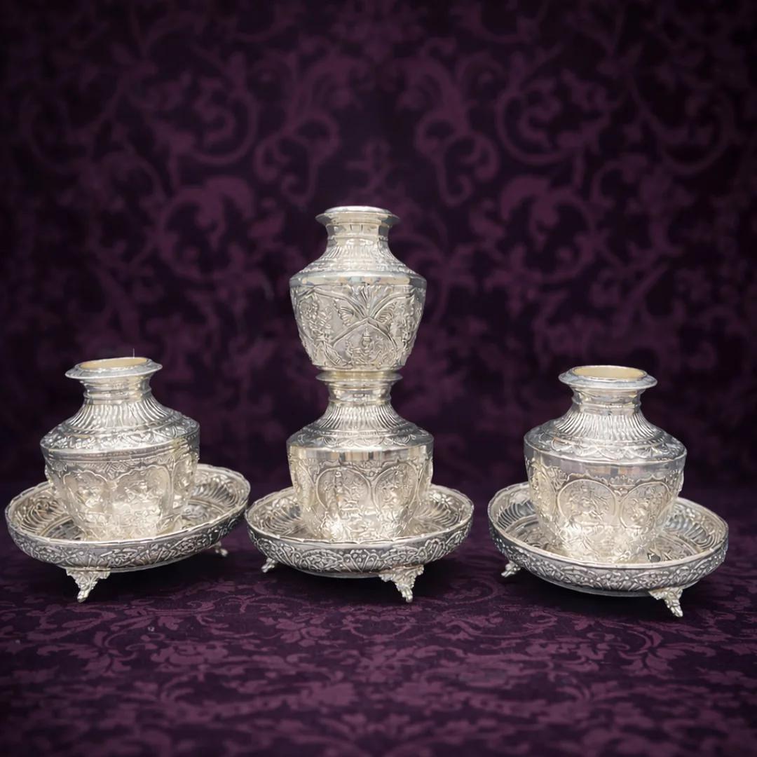 Value Gifts 10” Lakshmi Plate & Binde in German Silver Elegant Set for Pooja