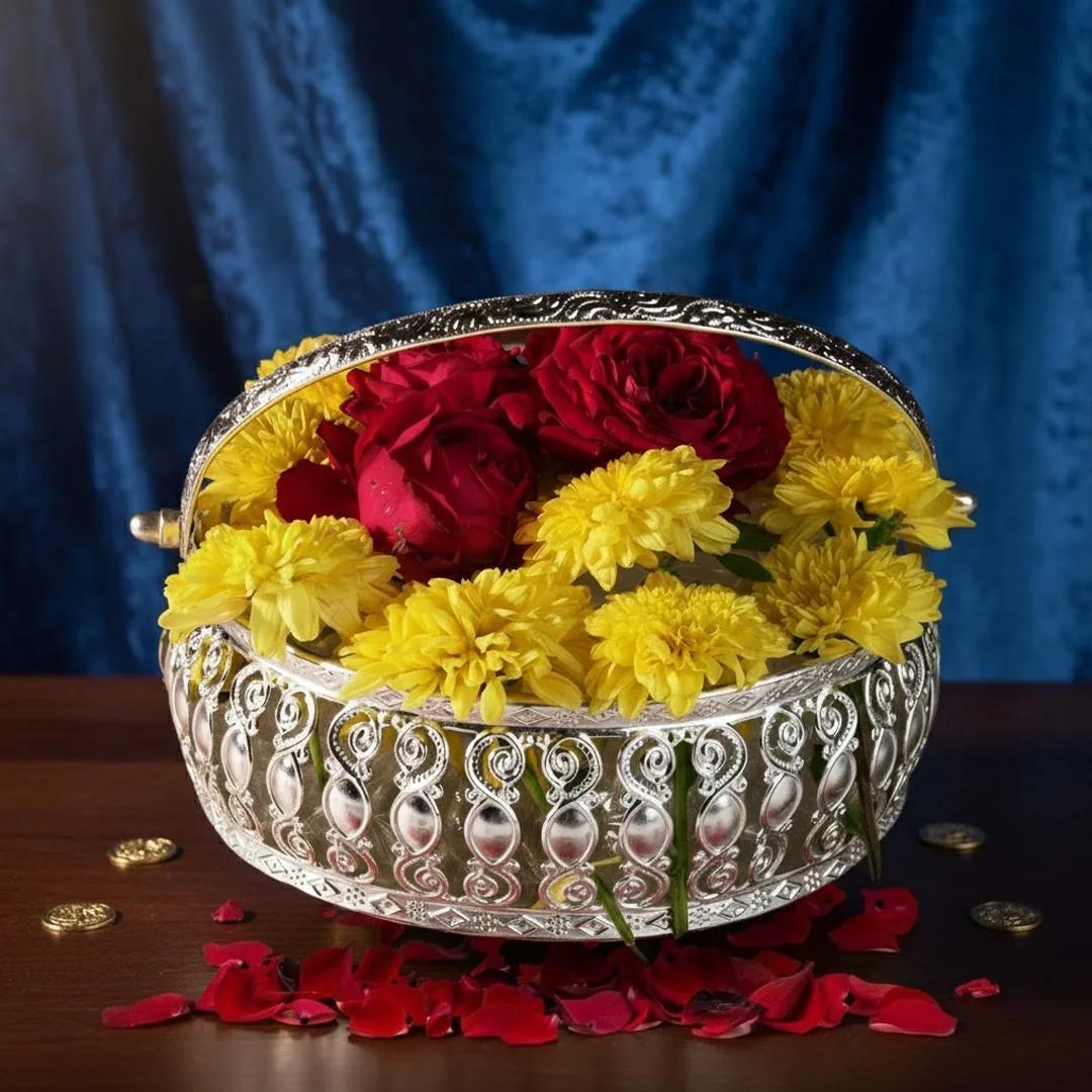 Value Gifts German Silver 6-Inch Tray Premium Quality for Pooja and Decor