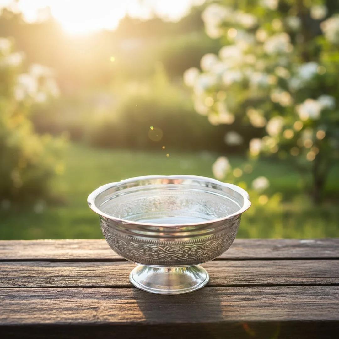 Value Gifts 6 Inch German Silver Prasadam Bowl for Festivals and Offerings