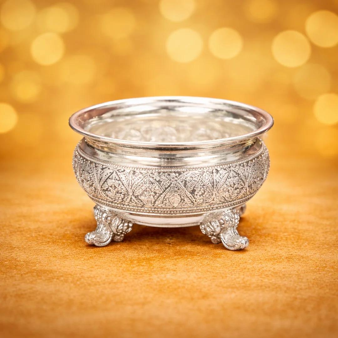 Value Gifts German Silver Elephant Leg Bowl for Sacred Rituals