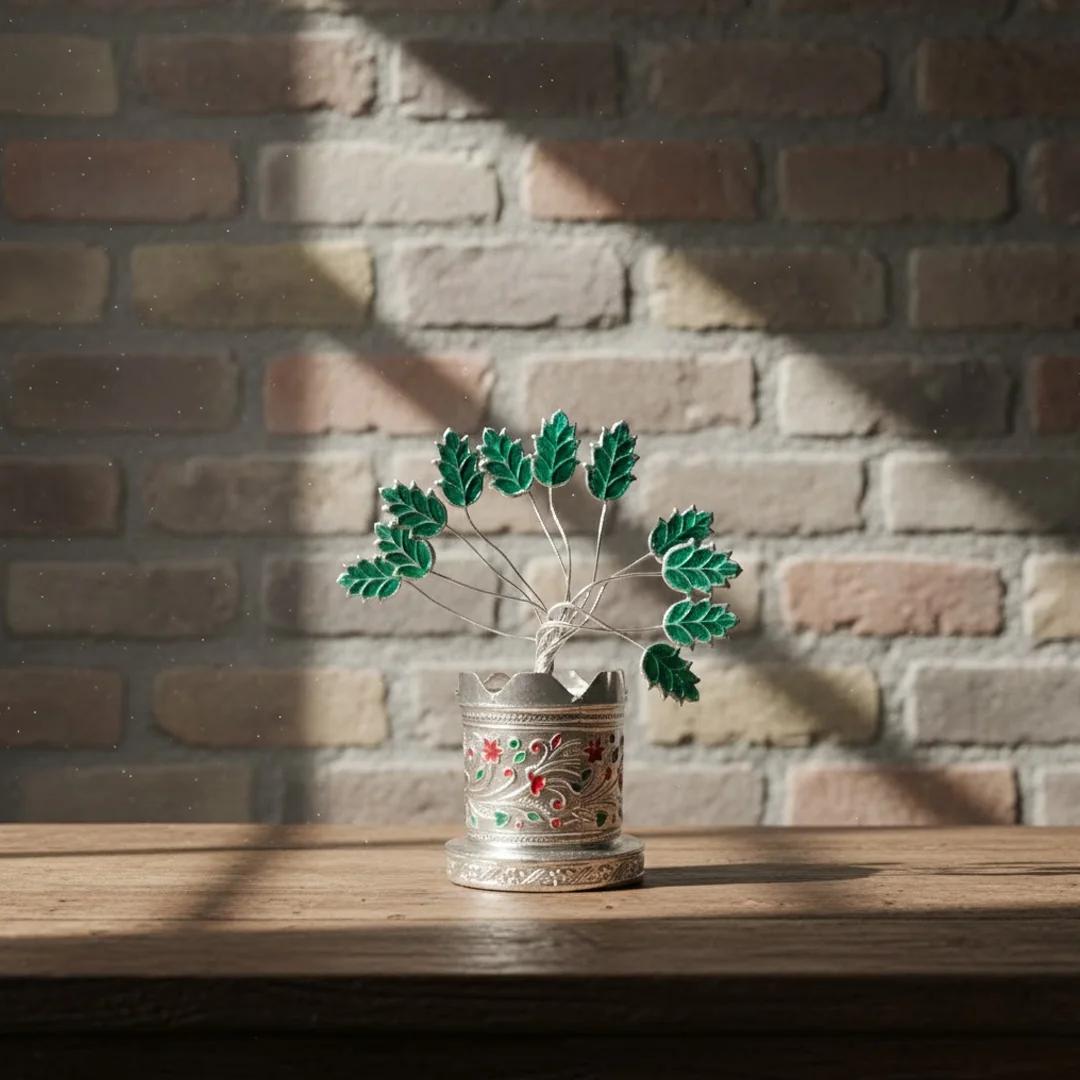 Value Gifts Premium German Silver Tulasi Pot for Pooja Ceremonies