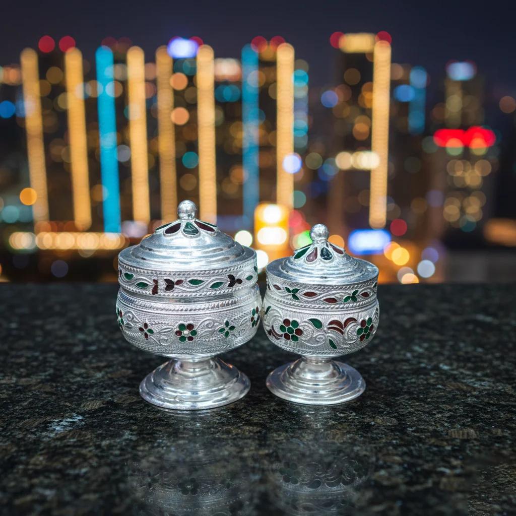 Value Gifts German Silver Big Meena Dabbi Ideal for Pooja and Gifts