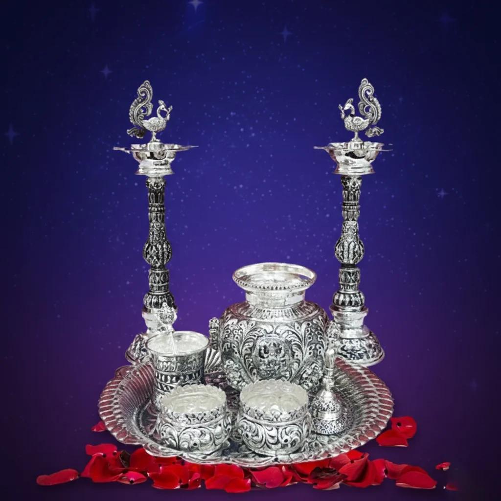 VPH Gift Store Antique Luxury Pooja Thali Set Combo for Spiritual and Festive Occasions