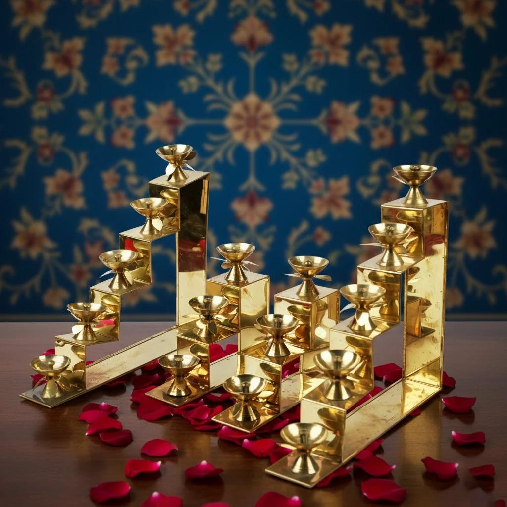 VPH Gift Store Traditional Brass Step Pairs with 3 Steps and Five German Silver for Home Worship