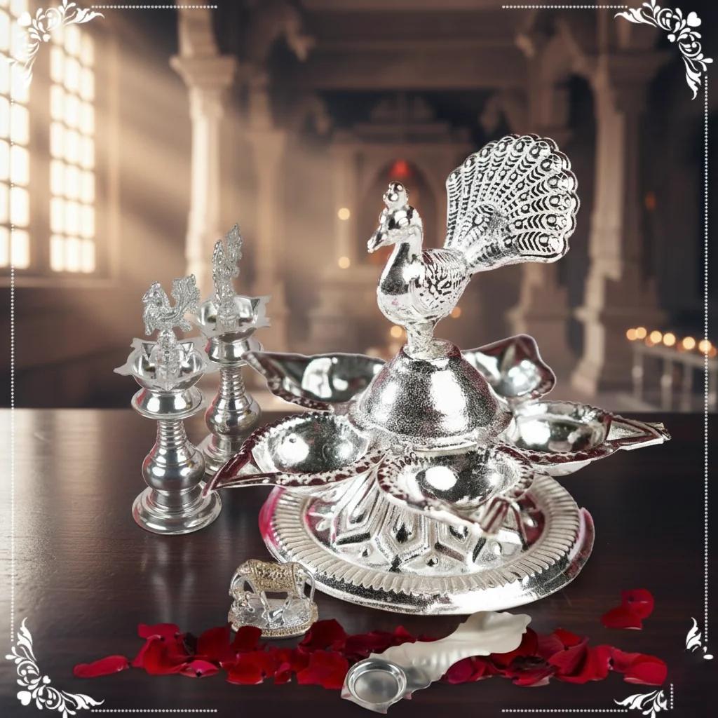 VPH Gift Store German Silver Panchamukha Diya Set of 10 Best Return Gifts