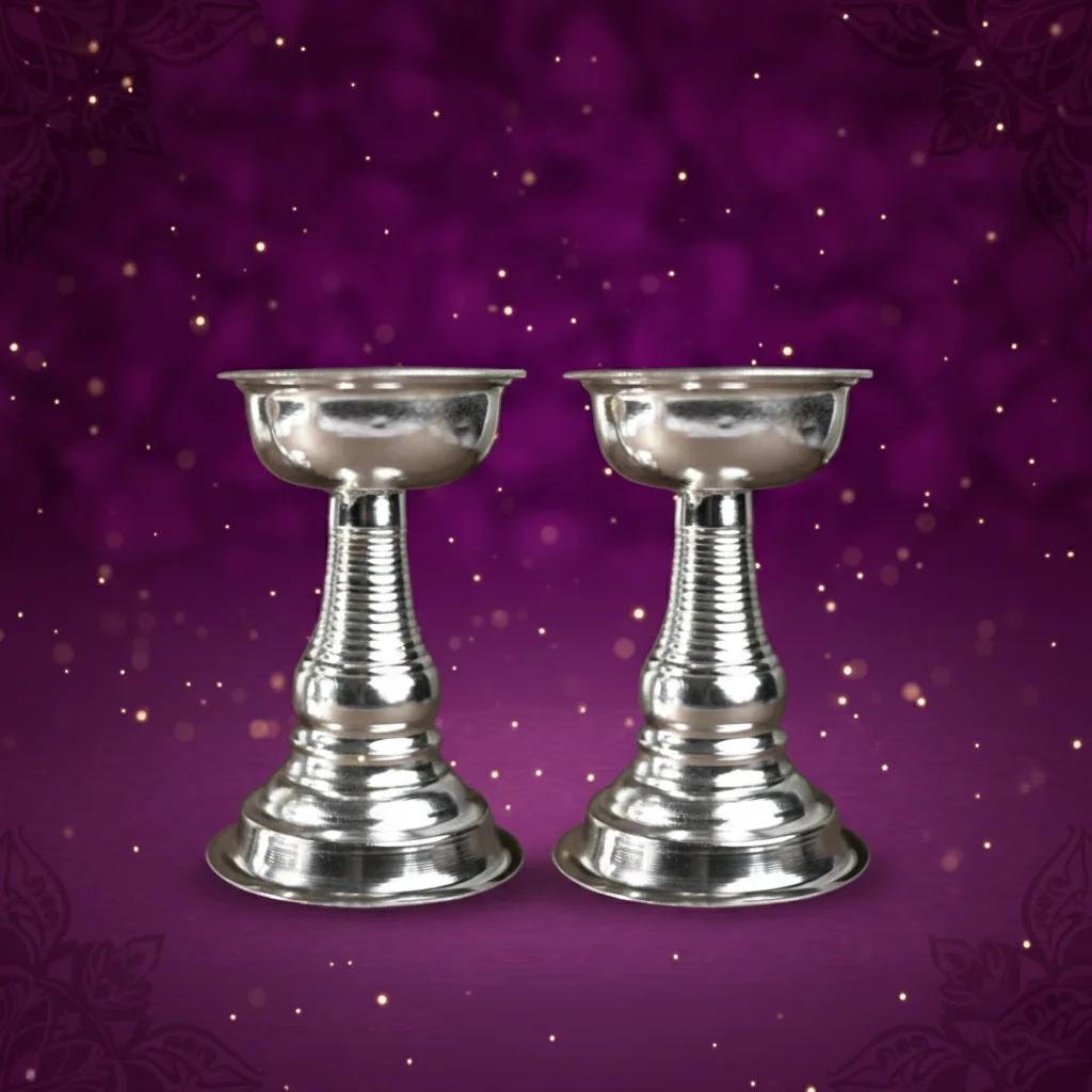 VPH Gift Store 4 Inch Tube Diyas German Silver Item for Pooja Use
