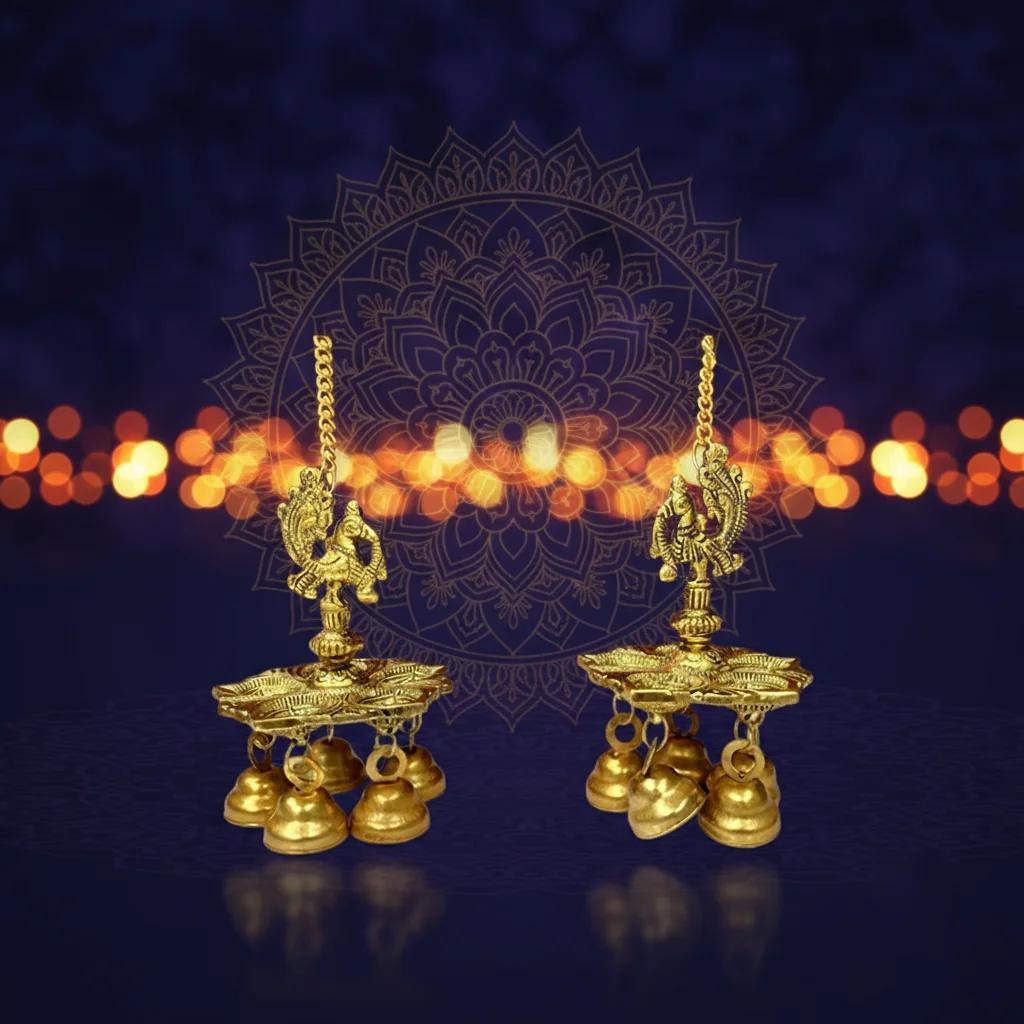 VPH Gift Store Elegant Hanging Diyas in German Silver for Home Decor