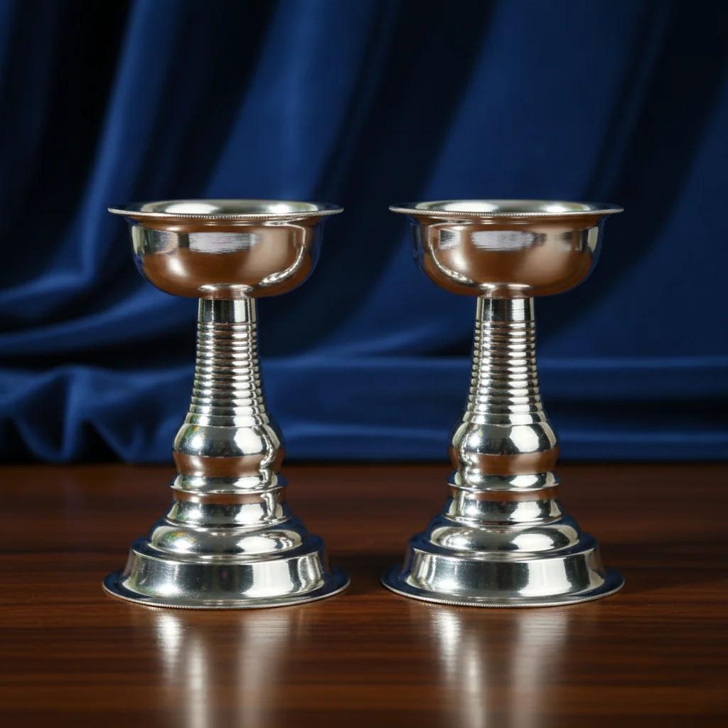 VPH Gift Store Elegant 6 Inch Tube Diyas in German Silver