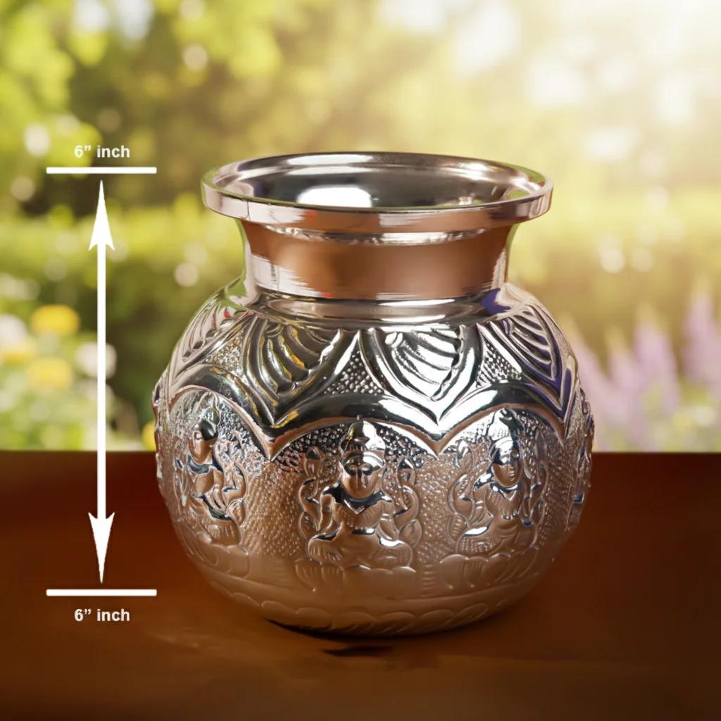 VPH Gift Store Handcrafted 6-Inch Ashta Lakshmi Kalisam in German Silver for Pooja